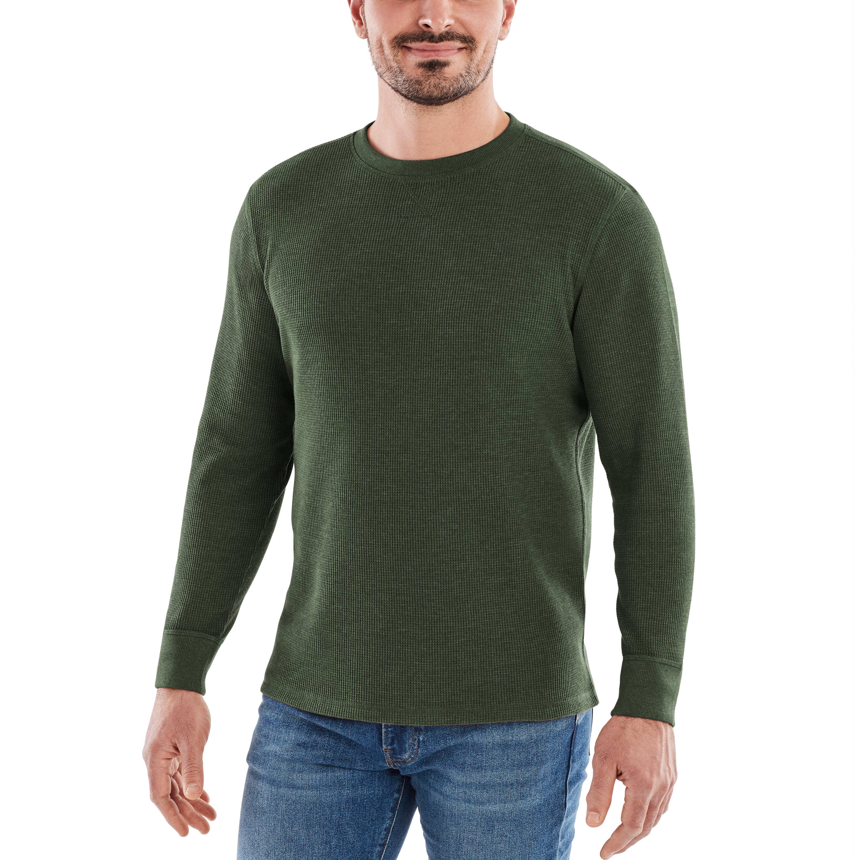 Men's Waffle Knit Thermal Crewneck Shirt Forever Spruce Heather / XL - The American Outdoorsman