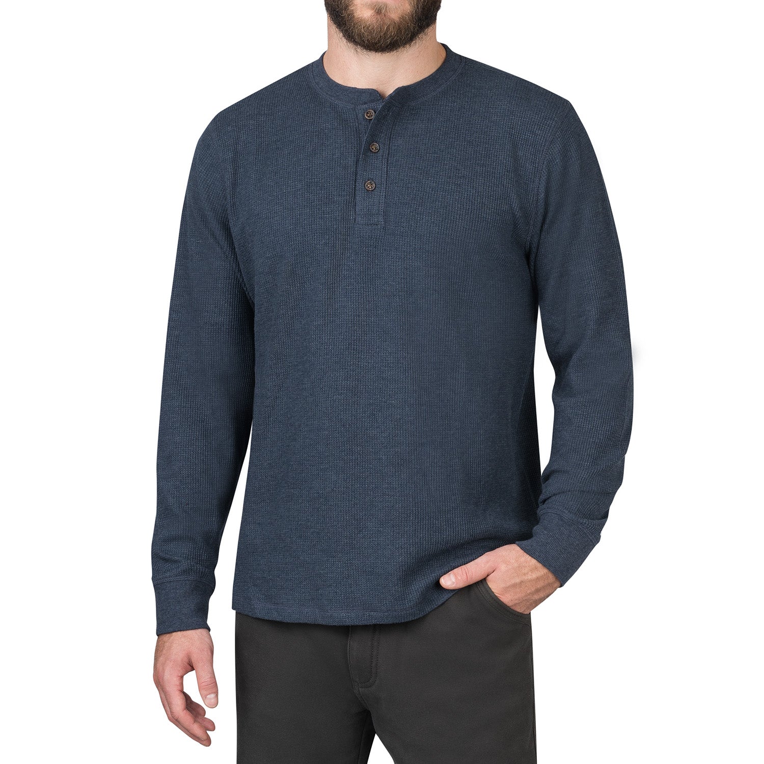 Lucky Brand True Indigo Blue Henley Shirt XL Long Sleeve Waffle