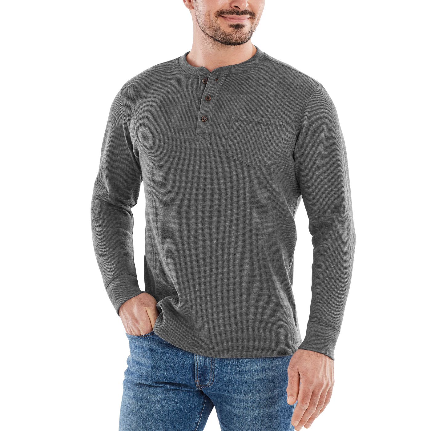 Army Green Waffle Henley Shirt for Men