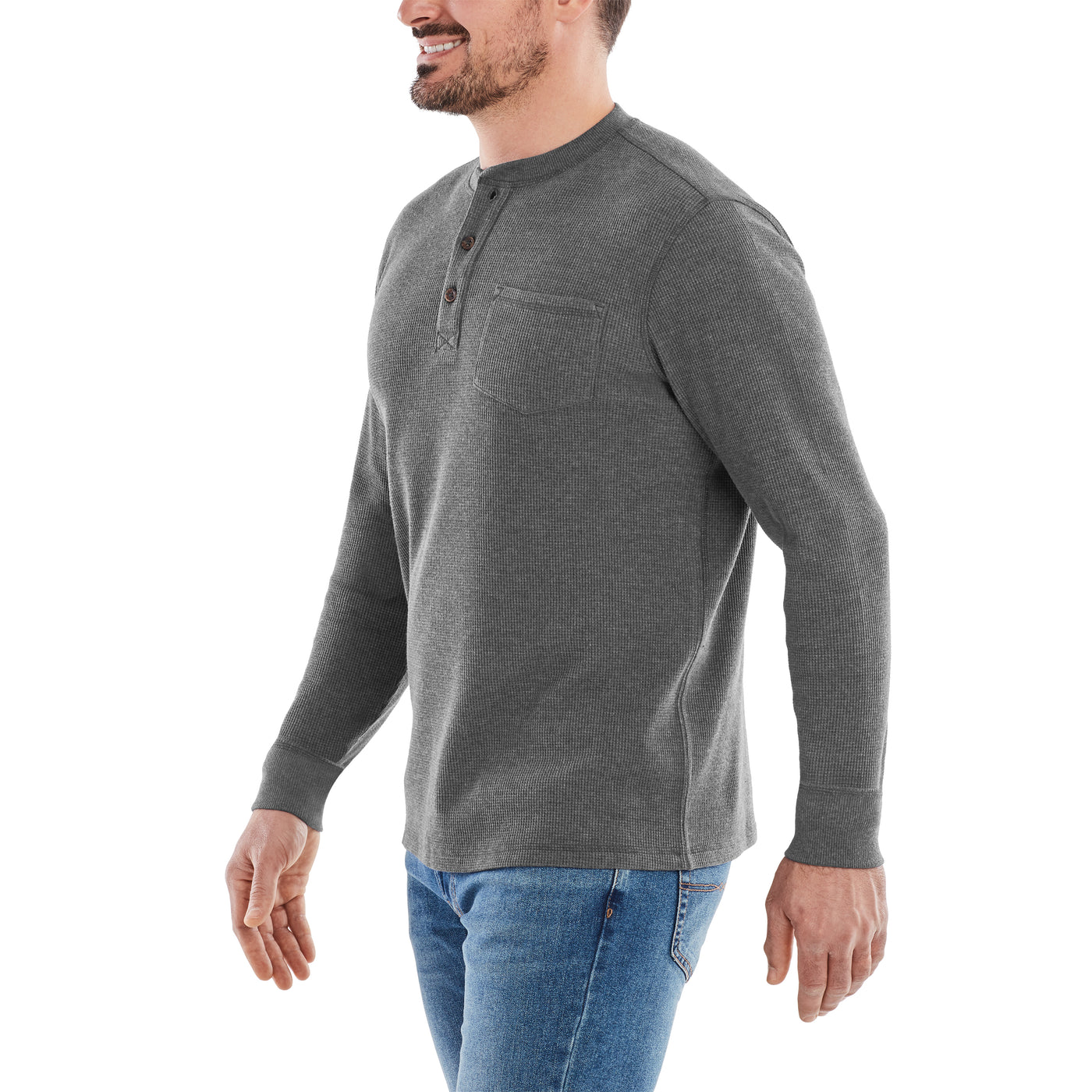 18 Wholesale Knocker Men's WafflE-Knit Thermal Henley Shirt Size L - at 