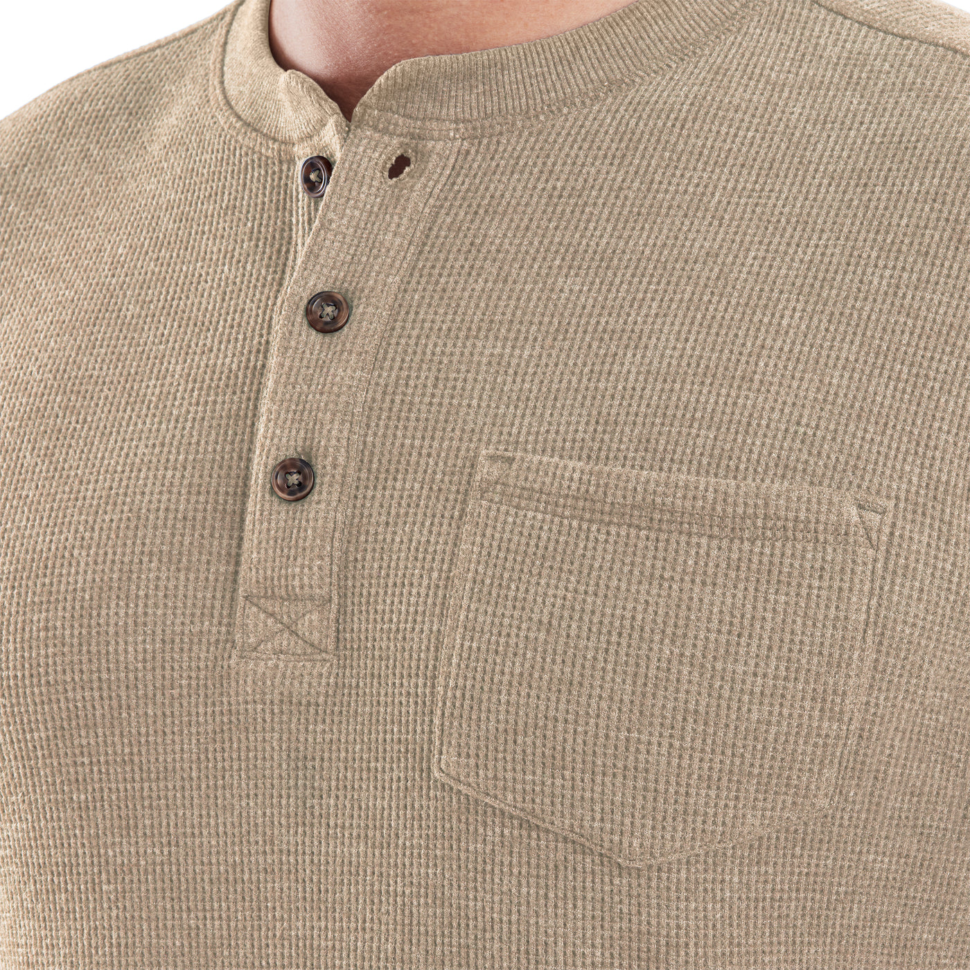Waffle Knit Thermal Henley With Pocket