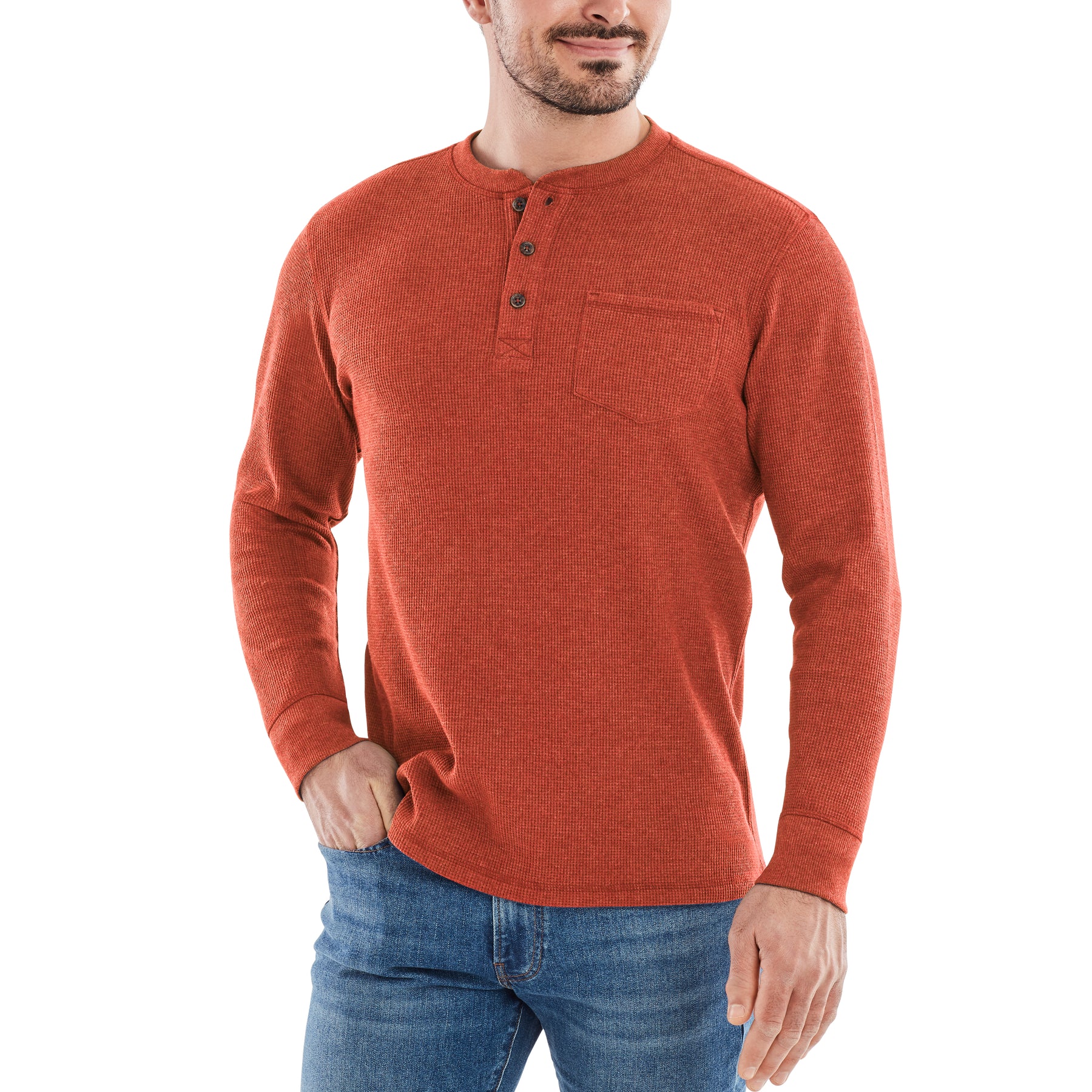 PACT Men's Pomegranate Thermal Waffle Henley S