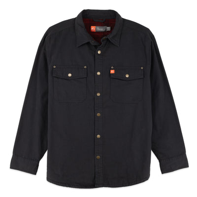 Solid Canvas Shirt Jacket with Printed Polar Fleece Lining