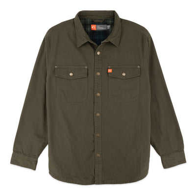 Solid Canvas Shirt Jacket with Printed Polar Fleece Lining