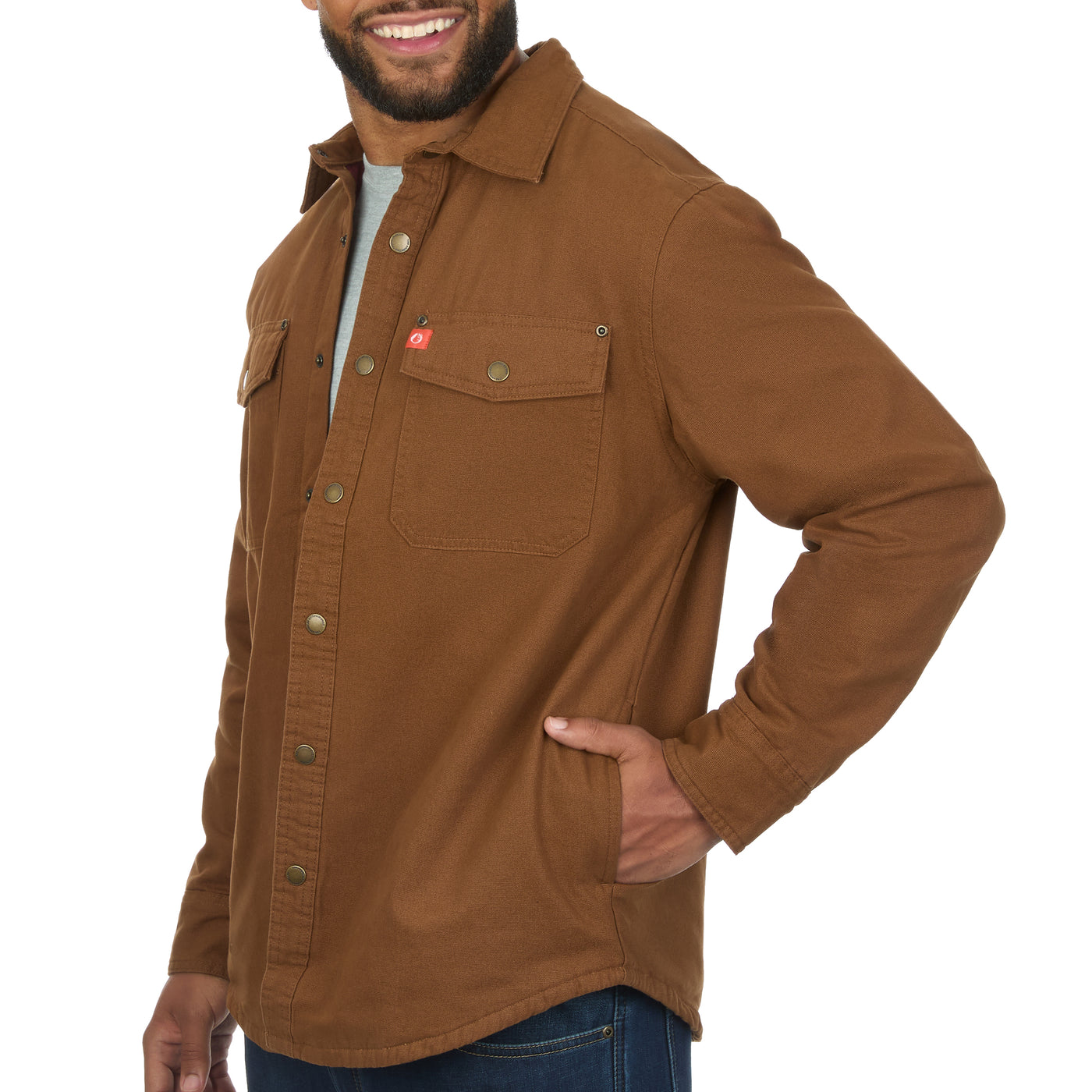 Solid Canvas Shirt Jacket with Printed Polar Fleece Lining