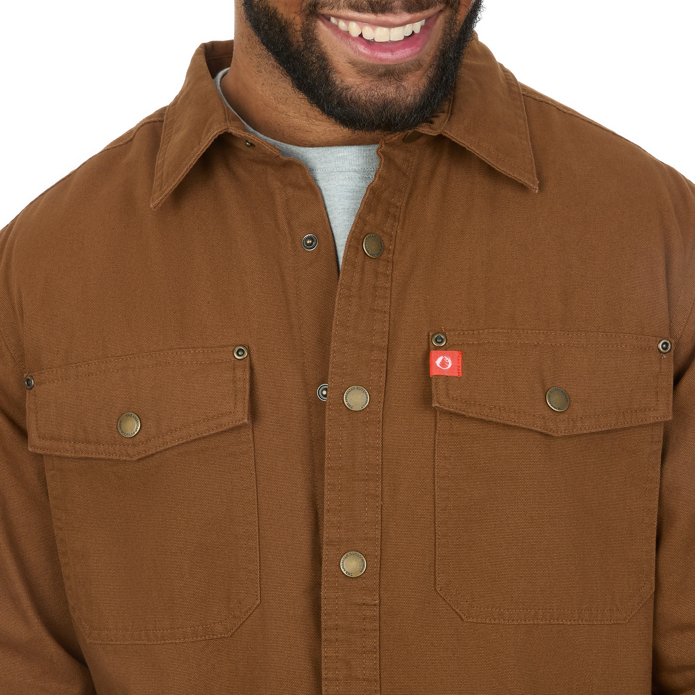 Solid Canvas Shirt Jacket with Printed Polar Fleece Lining