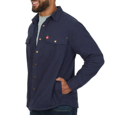 Solid Canvas Shirt Jacket with Printed Polar Fleece Lining