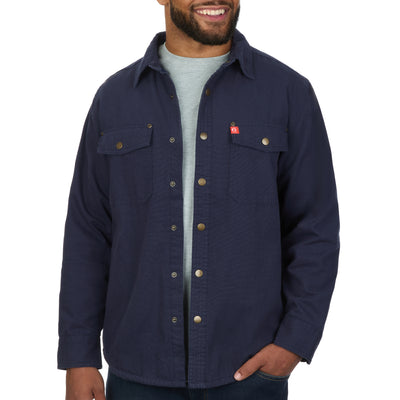 Solid Canvas Shirt Jacket with Printed Polar Fleece Lining