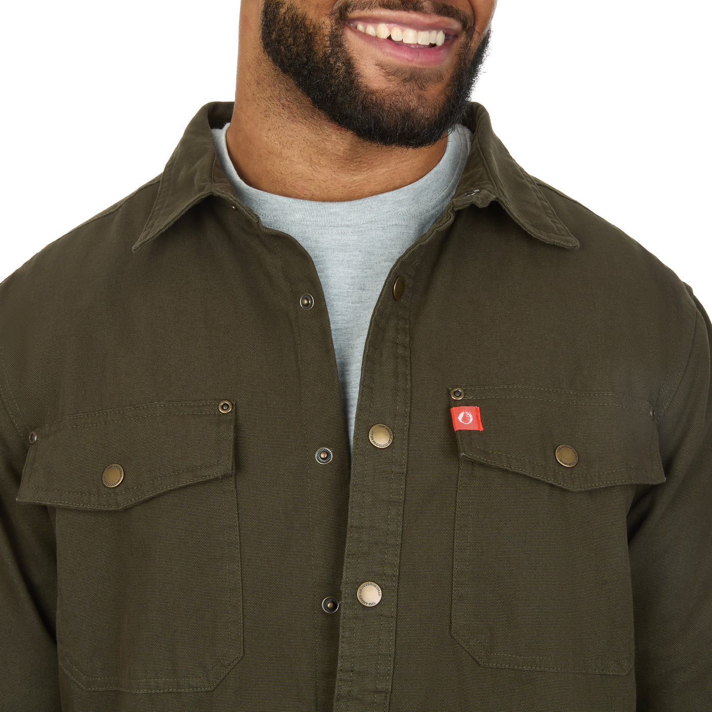 Solid Canvas Shirt Jacket with Printed Polar Fleece Lining