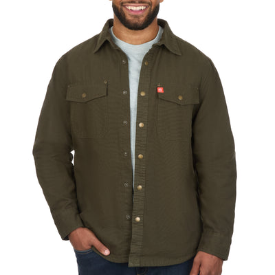 Solid Canvas Shirt Jacket with Printed Polar Fleece Lining