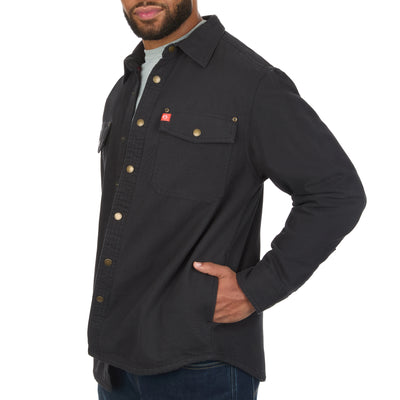 Solid Canvas Shirt Jacket with Printed Polar Fleece Lining