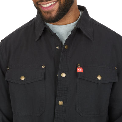 Solid Canvas Shirt Jacket with Printed Polar Fleece Lining