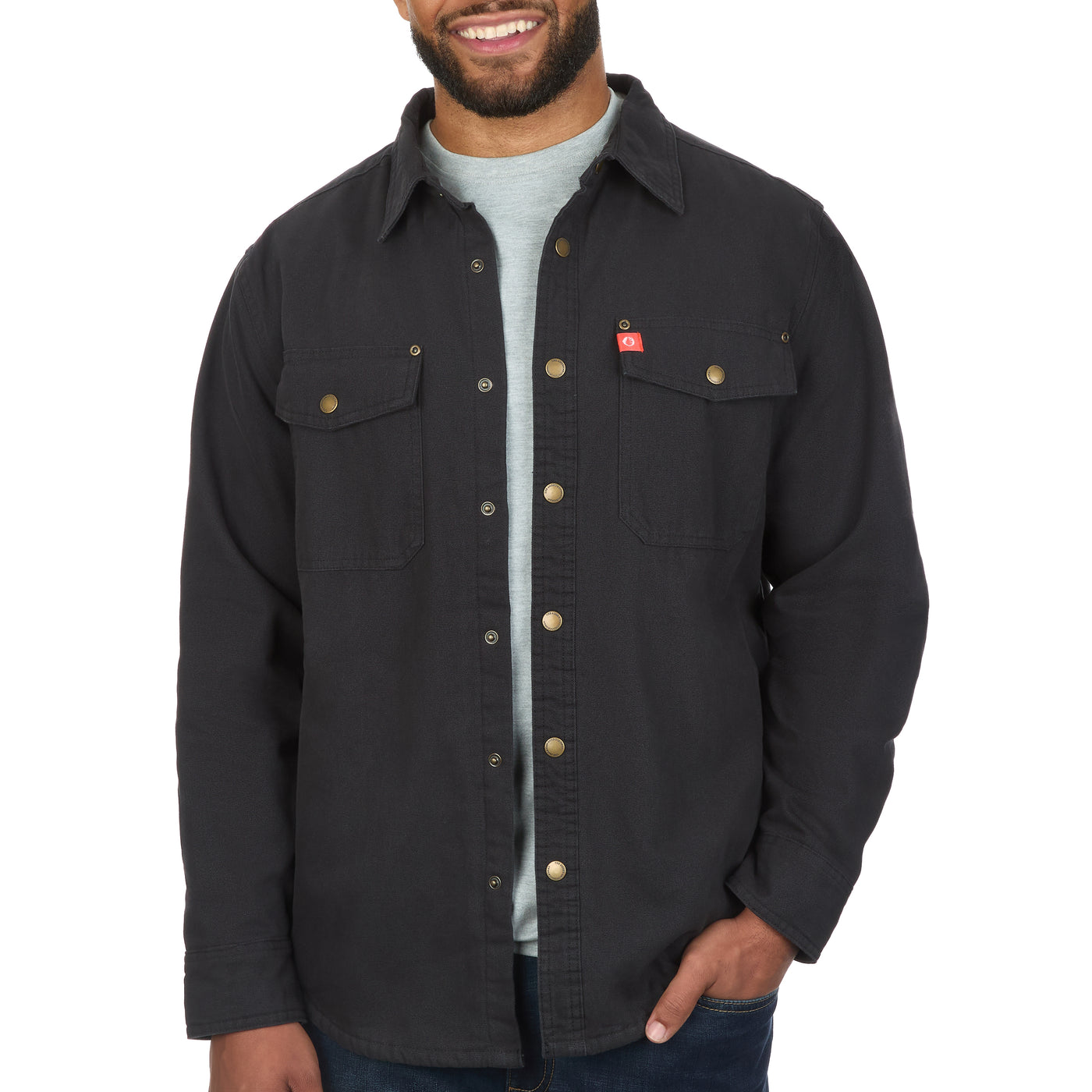 Solid Canvas Shirt Jacket with Printed Polar Fleece Lining