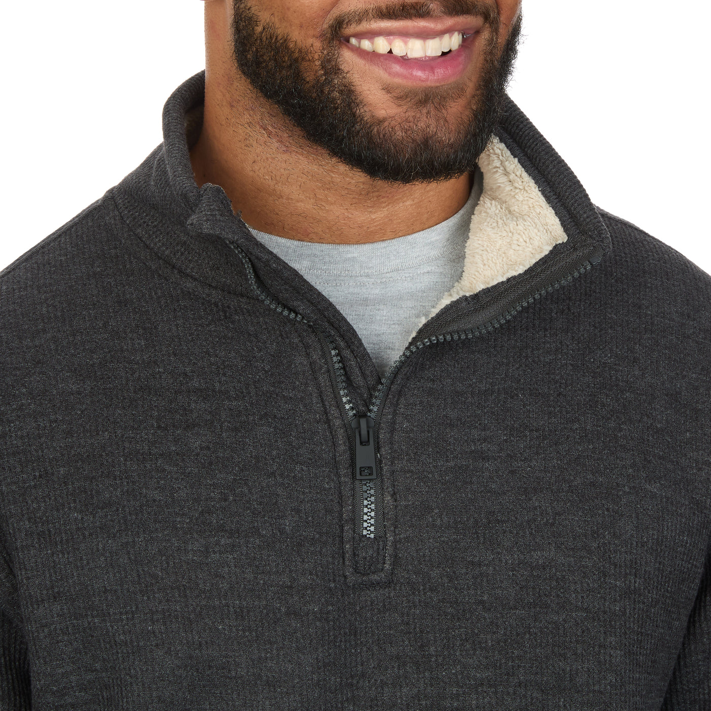 Sherpa Lined Waffle Knit Quarter-Zip Pullover