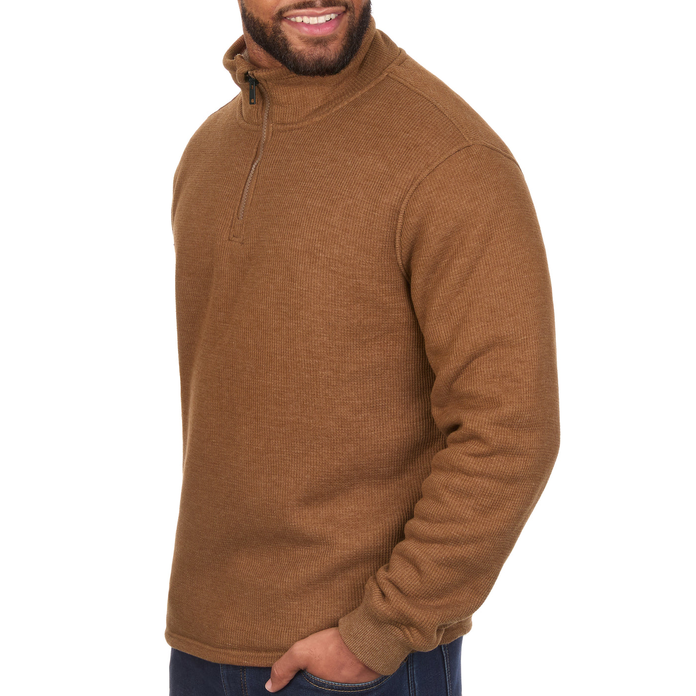 Sherpa Lined Waffle Knit Quarter-Zip Pullover