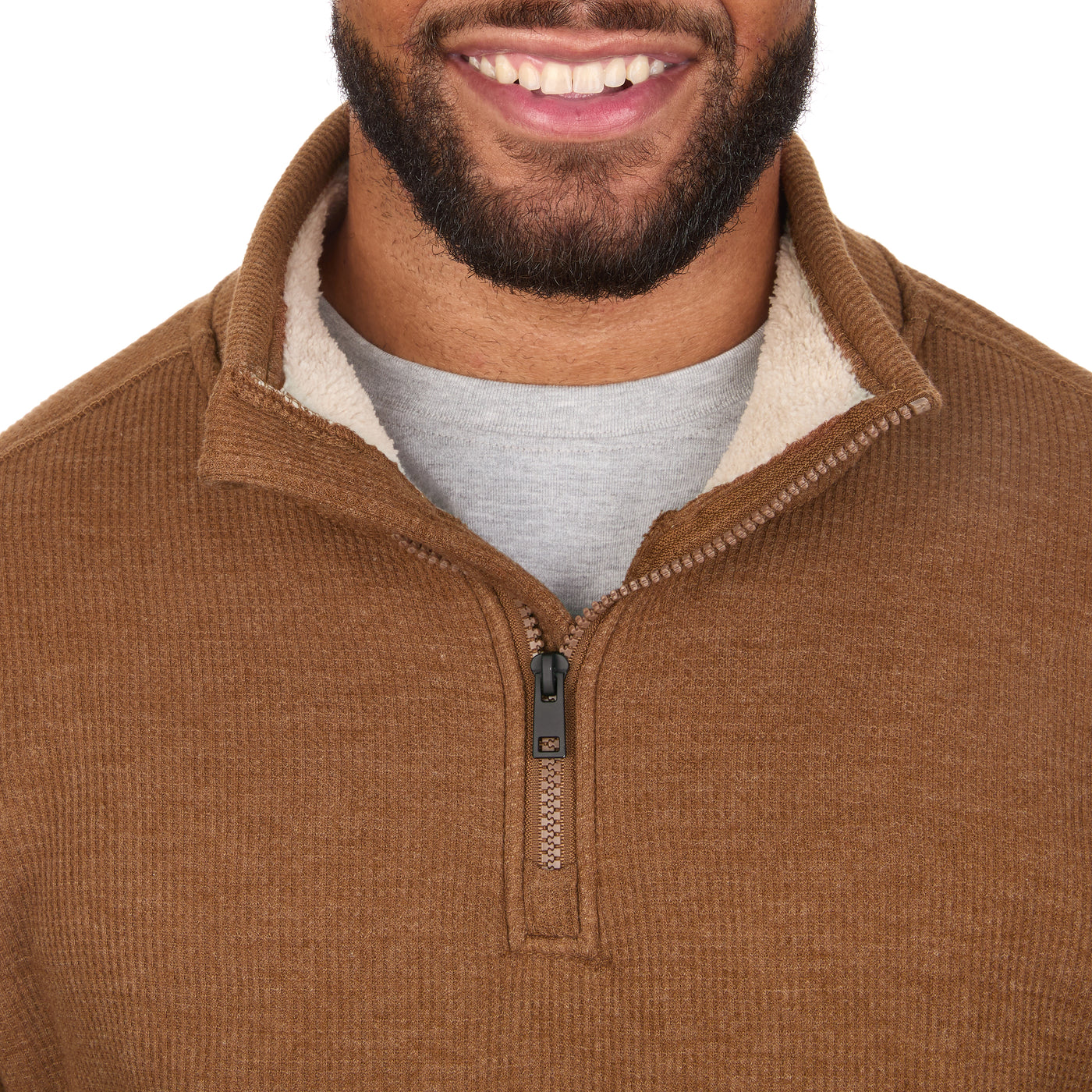 Sherpa Lined Waffle Knit Quarter-Zip Pullover