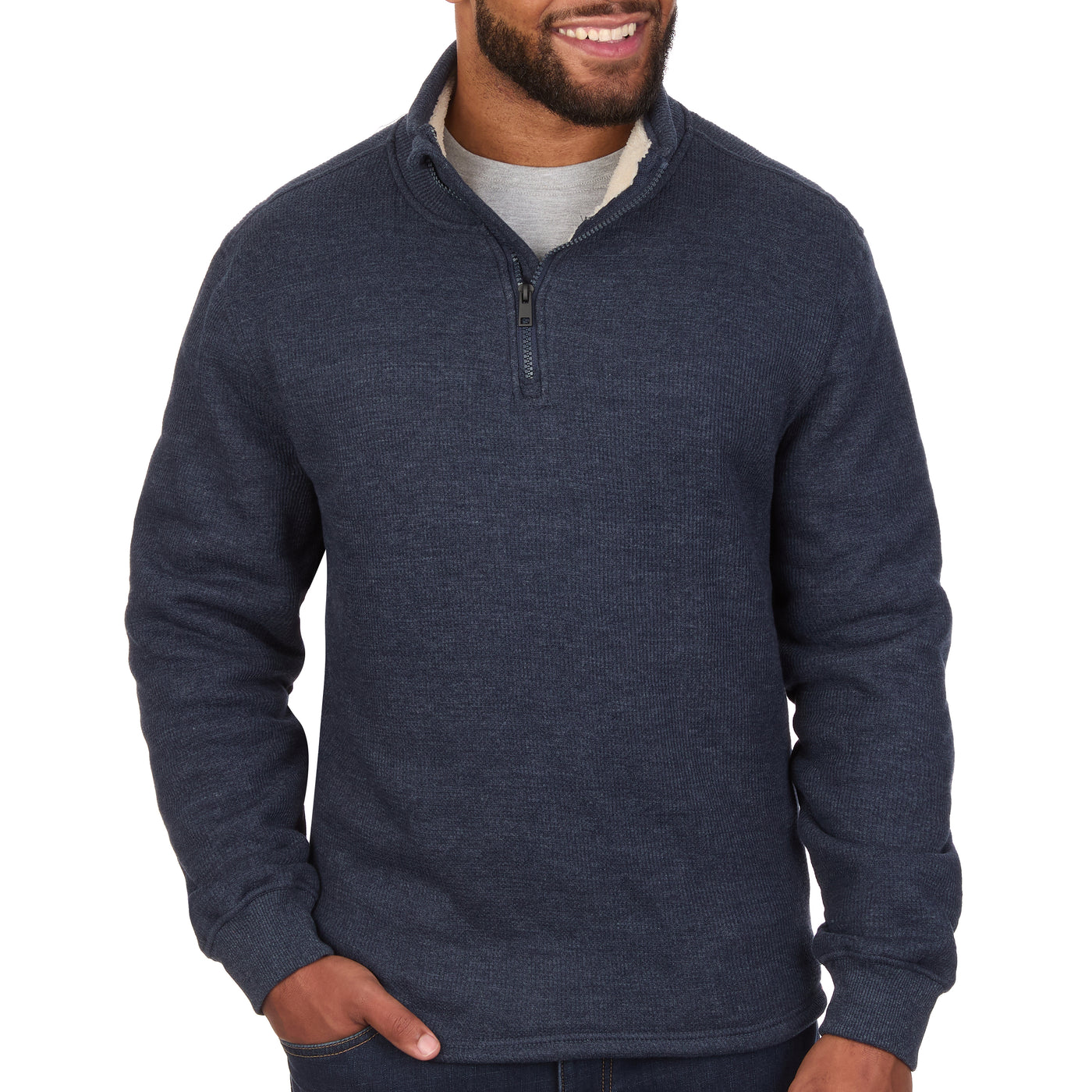 Sherpa Lined Waffle Knit Quarter-Zip Pullover