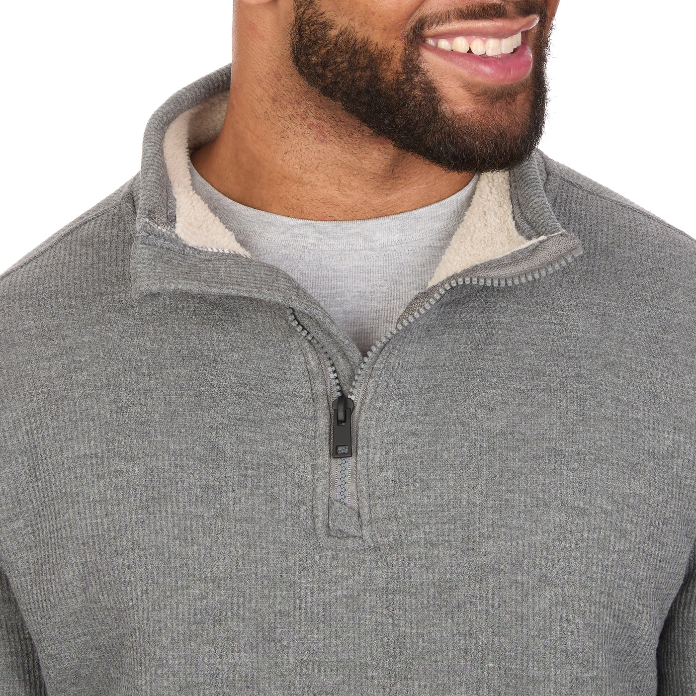 Sherpa Lined Waffle Knit Quarter-Zip Pullover