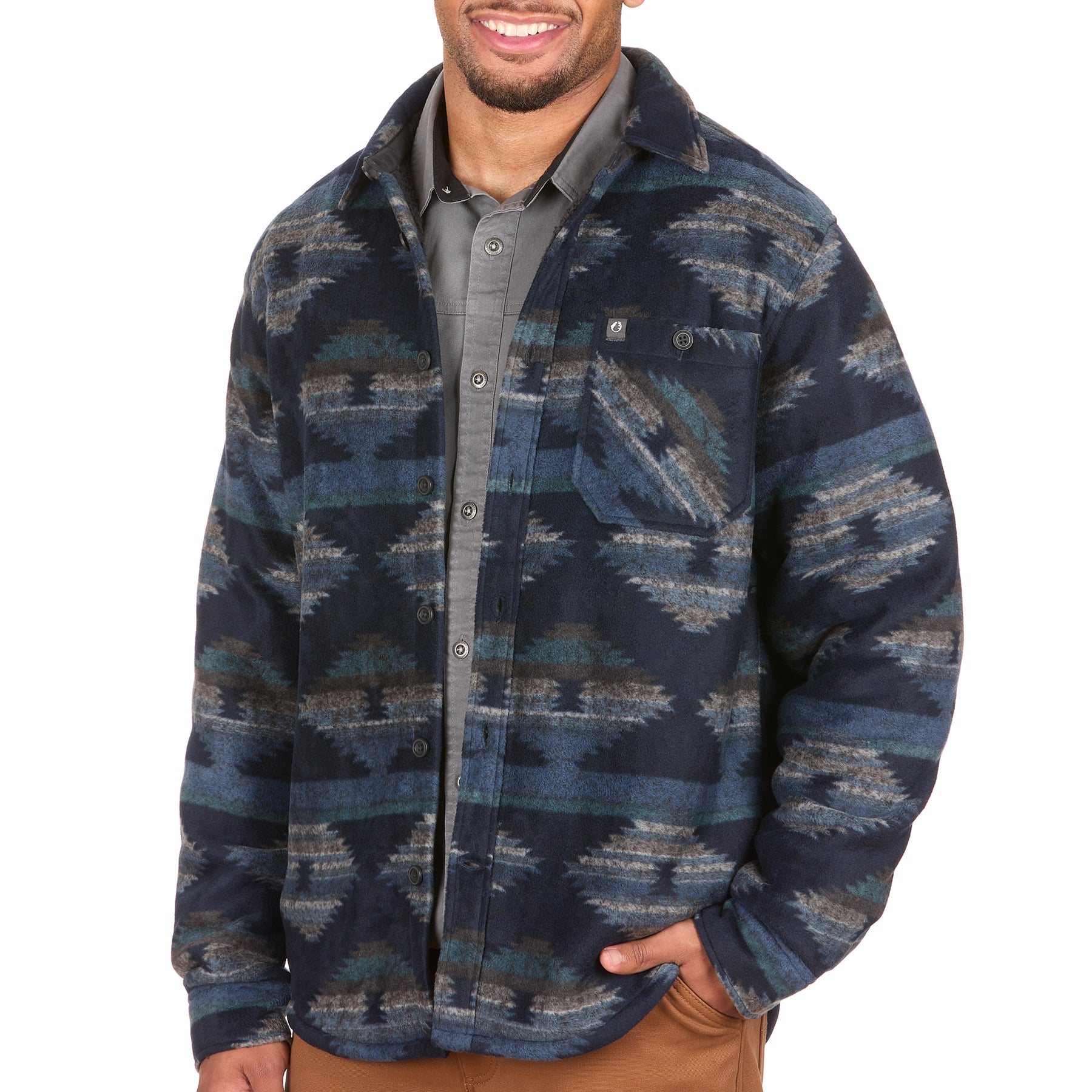 The American Outdoorsman Men's Bonded Polar Fleece Lined Plaid Flannel Shirt Jacket, Perfect for The Outdoors (Navy/Blue, Large)
