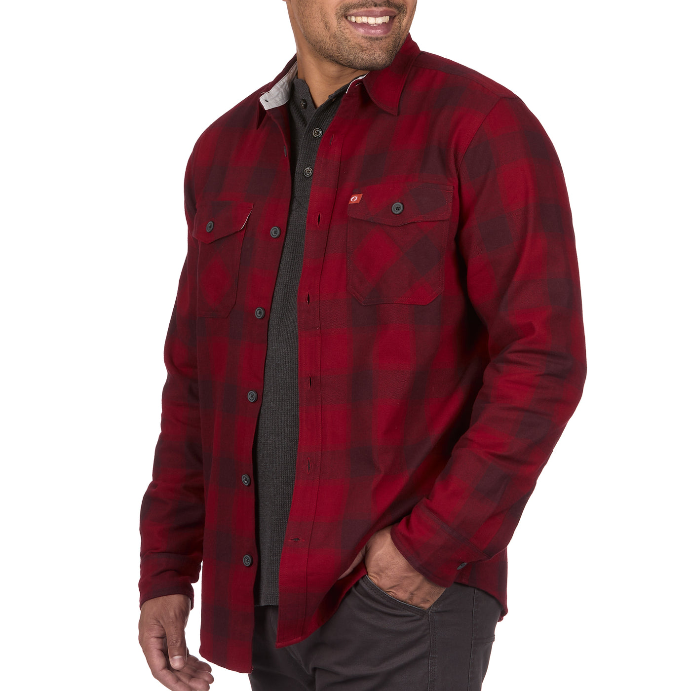 Heavyweight Flannel Shirt with Patch and Flap Pockets - The American Outdoorsman #color_red