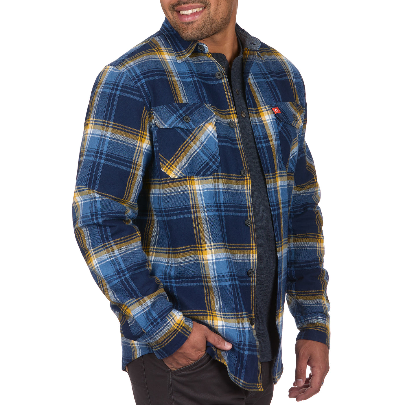 Heavyweight Flannel Shirt with Patch and Flap Pockets - The American Outdoorsman #color_blue