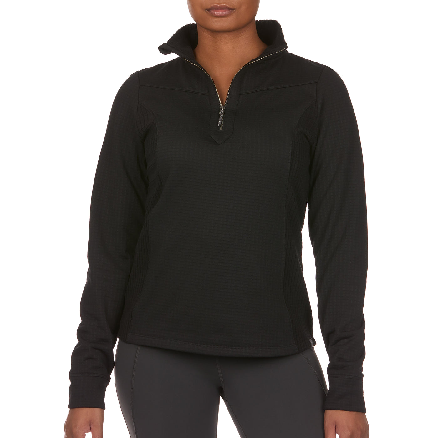 American Outdoorsman activewear hiking Women's Quarter-Zip Mock Neck Sweater #color_jet-black