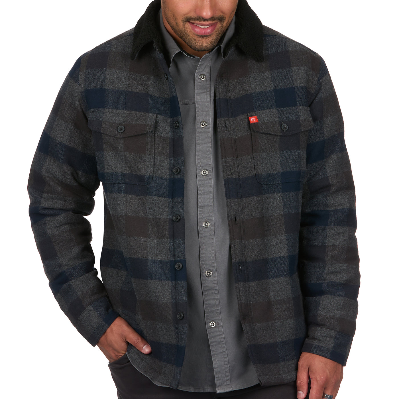 Men's Flannel Shirt Jacket - Shirtjac with Sherpa Fleece Lining & Collar Red/Black / Medium - The American Outdoorsman