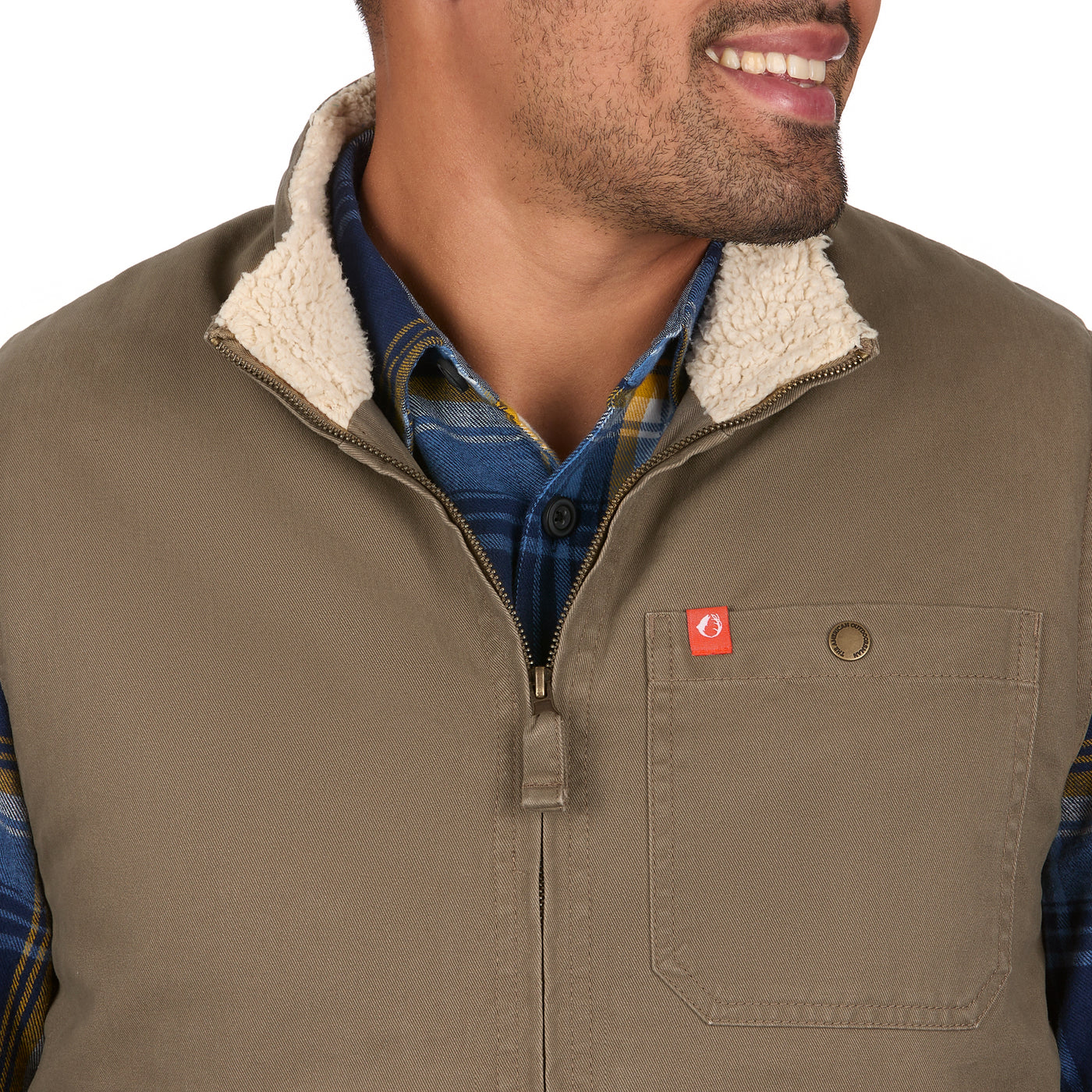 American outdoorsman Solid Sherpa Lined Twill Vest #color_driftwood