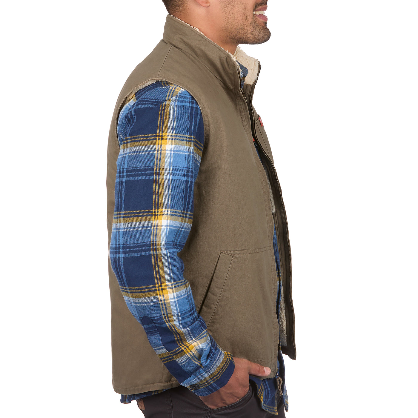 American outdoorsman Solid Sherpa Lined Twill Vest #color_driftwood