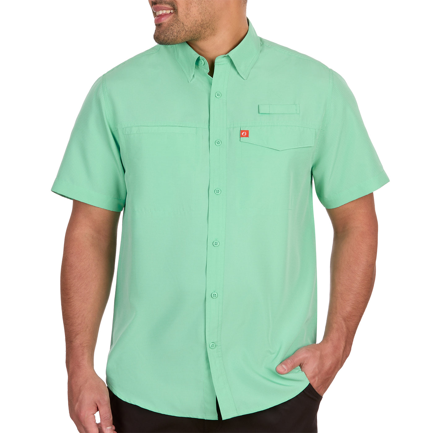 The American Outdoorsman Poly Grid Fishing Short Sleeve Shirt for Men - UP40 Protection, Quick-Dry, Ultra Lightweight (Duck Green, XL), Men's