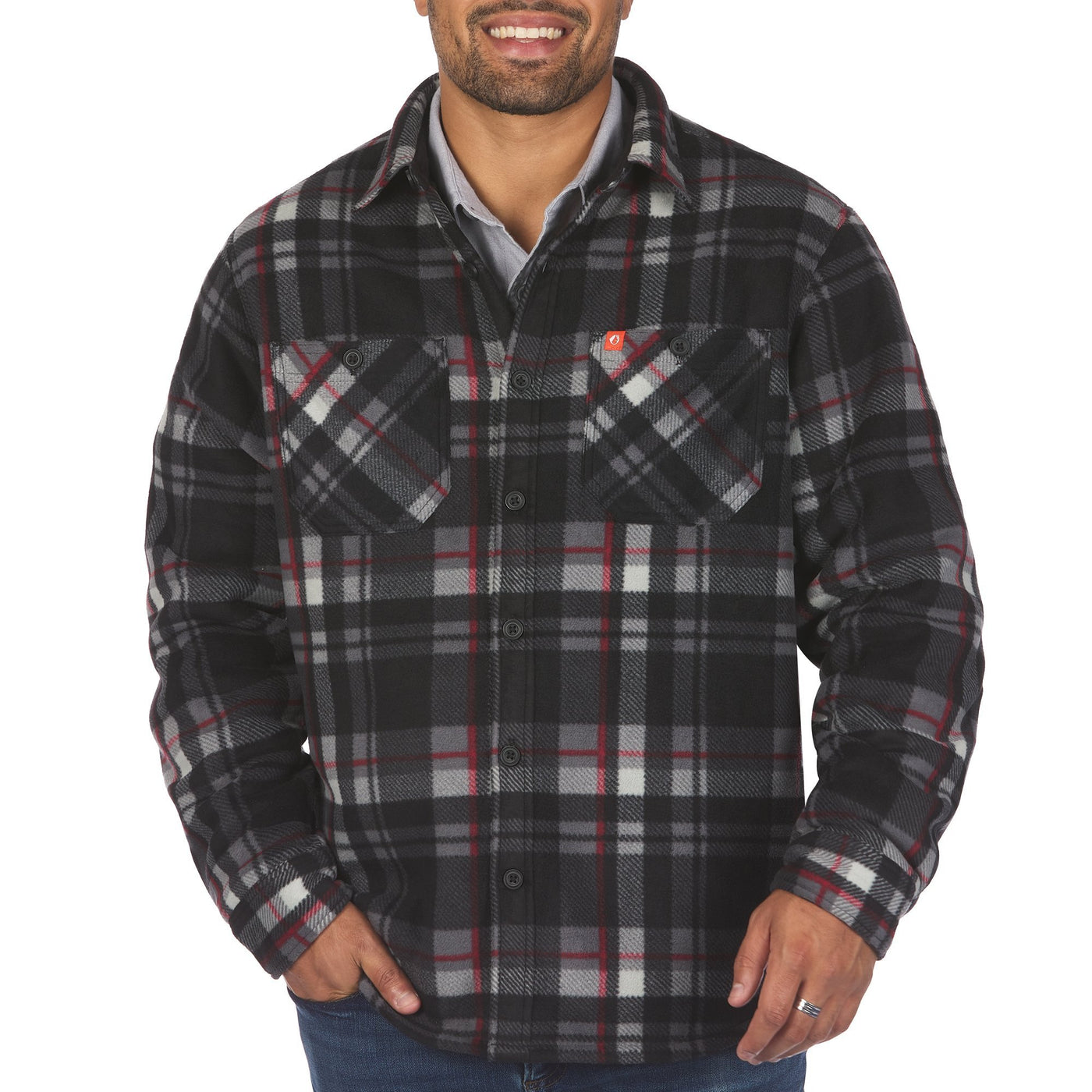 The American Outdoorsman Men's Bonded Polar Fleece Lined Plaid Flannel Shirt Jacket, Perfect for The Outdoors (Navy/Blue, Large)