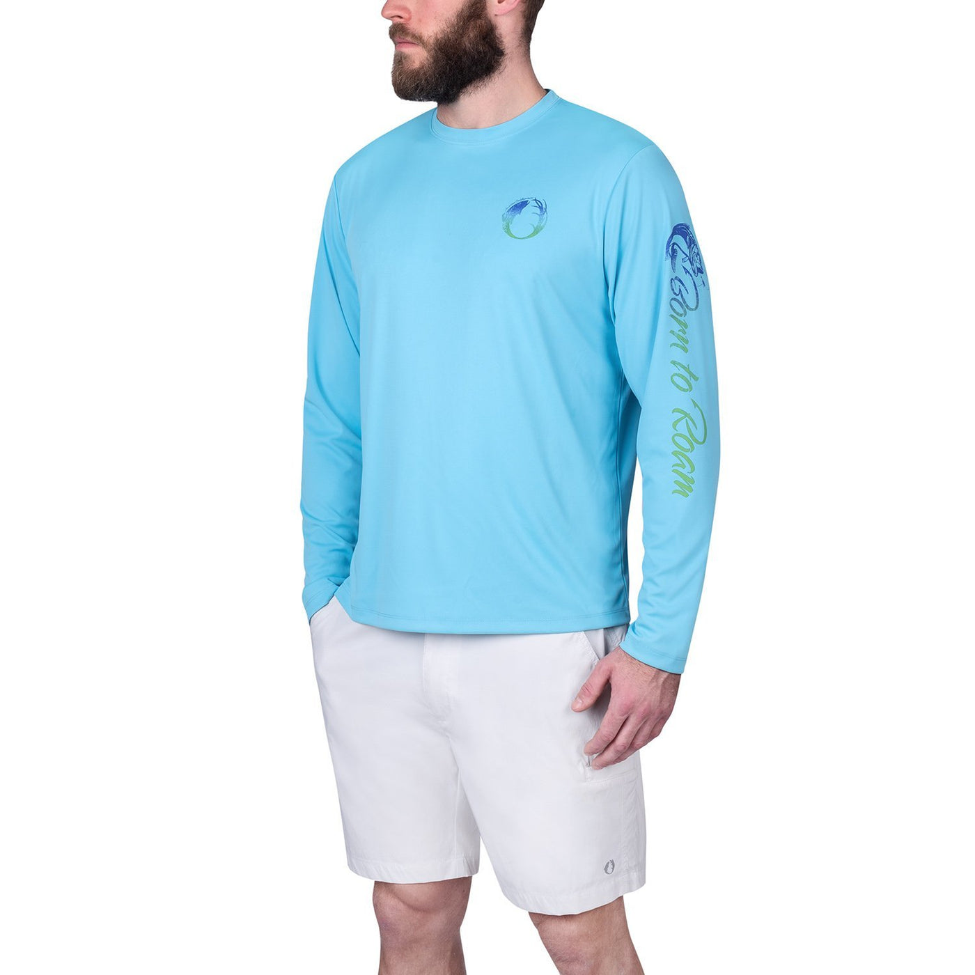 Graphic Long Sleeve Sun Tee - The American Outdoorsman #color_keep-it-reel-caribe-blue