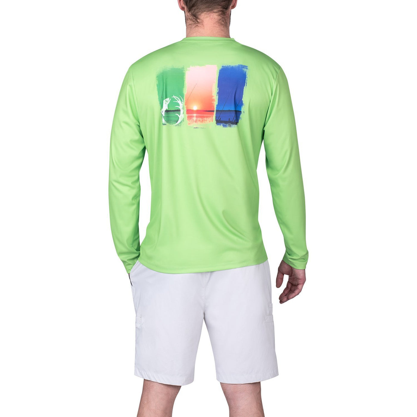 Graphic Long Sleeve Sun Tee - The American Outdoorsman #color_3-views-jade-lime