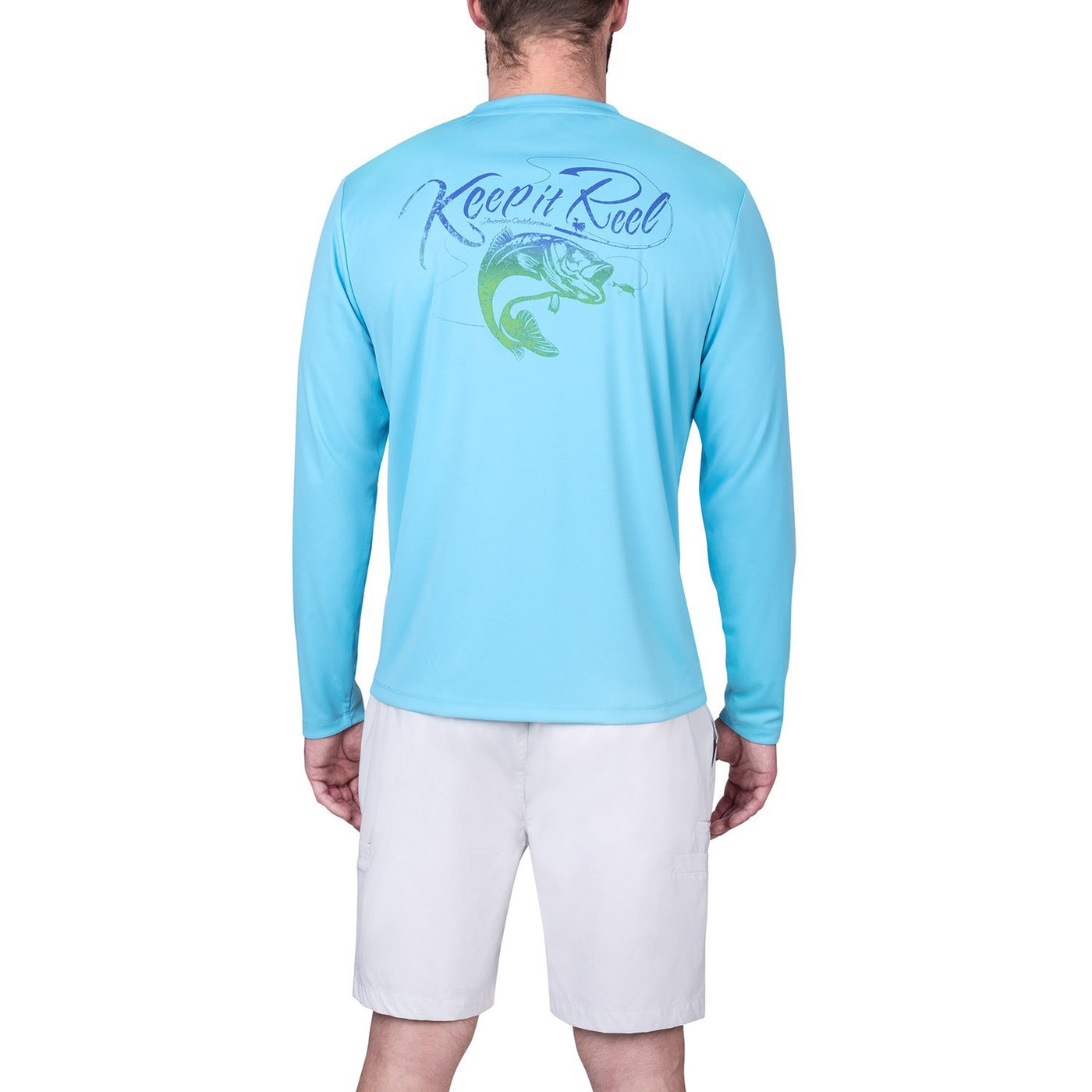 Graphic Long Sleeve Sun Tee - The American Outdoorsman #color_keep-it-reel-caribe-blue