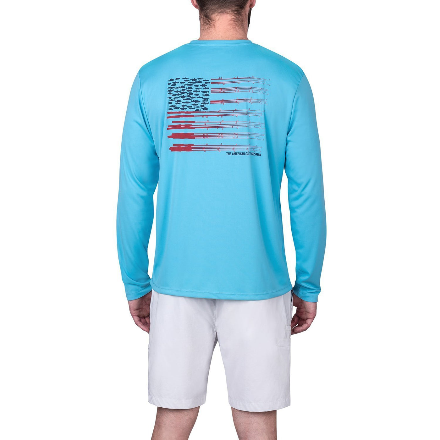 Graphic Long Sleeve Sun Tee - The American Outdoorsman #color_flag-print-caribe-blue