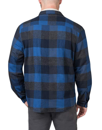 Polar Fleece-Lined Flannel Shirt Jacket - The American Outdoorsman #color_navy-blue-check