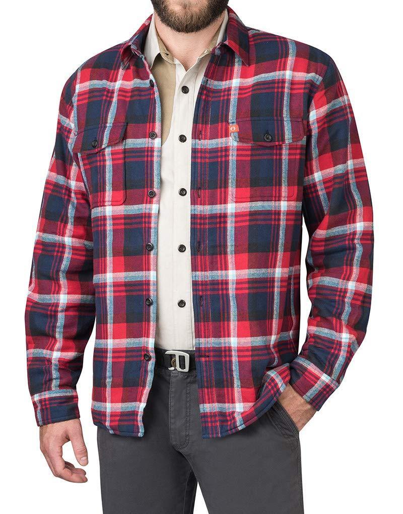 The American Outdoorsman Polar Fleece-Lined Flannel Shirt Jacket (Medium, Red Aqua), Men's