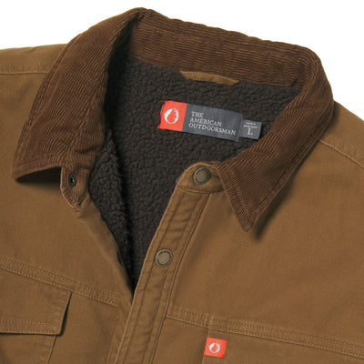 Sherpa Lined Twill Shirt Jacket with Corduroy Collar