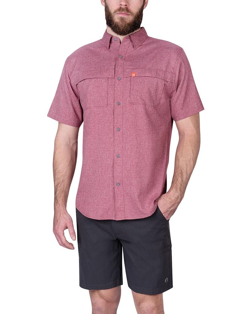 Stripe Short Sleeve Guide Shirt - The American Outdoorsman #color_red-heather