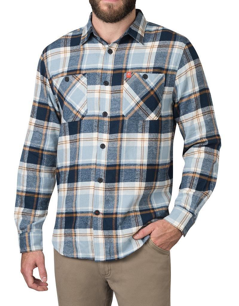 Plaid Button-Down Midweight Flannel Shirt - The American Outdoorsman #color_blue-gold